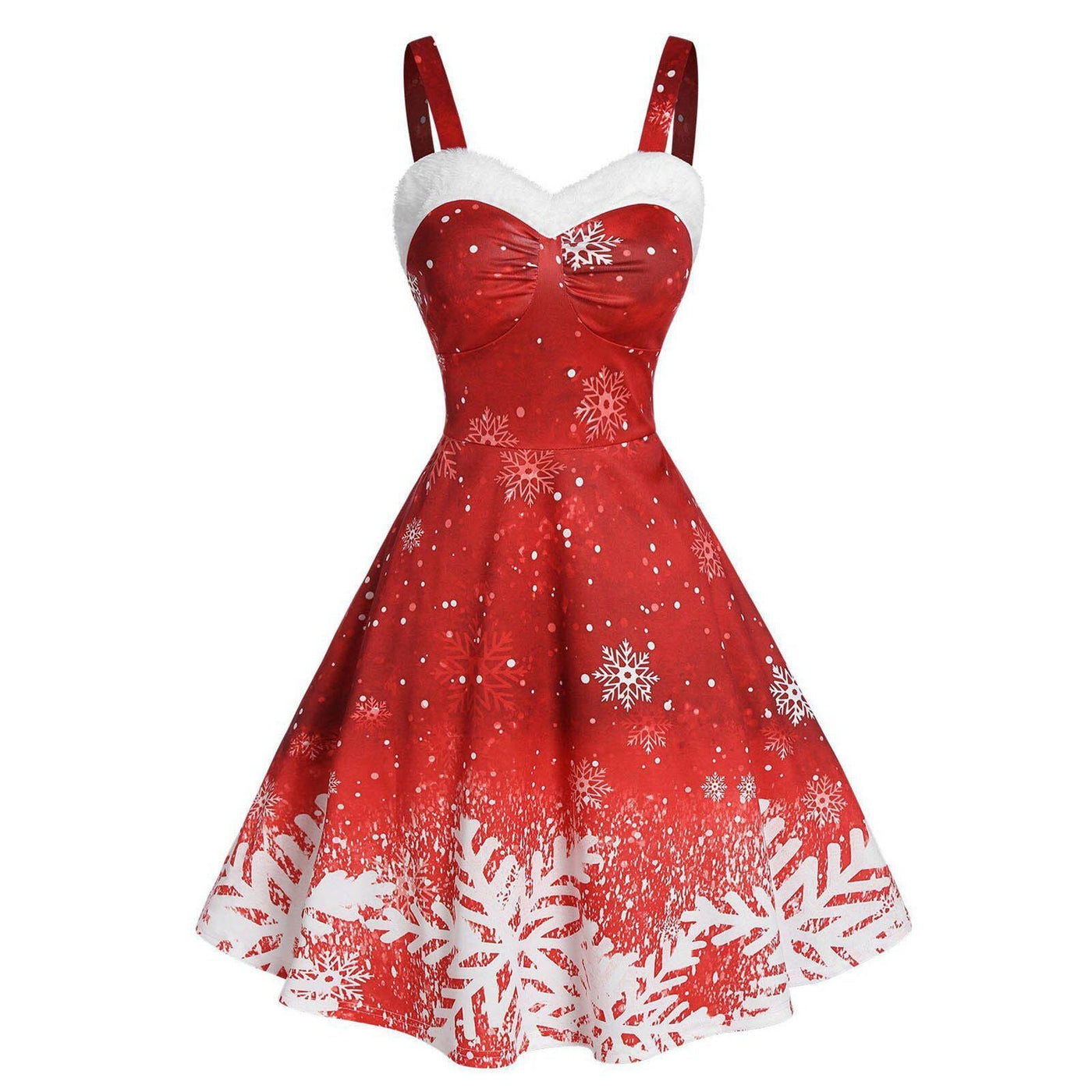 NTG Fad Dress Christmas strappy shoulder gradient snowflake print retro dress