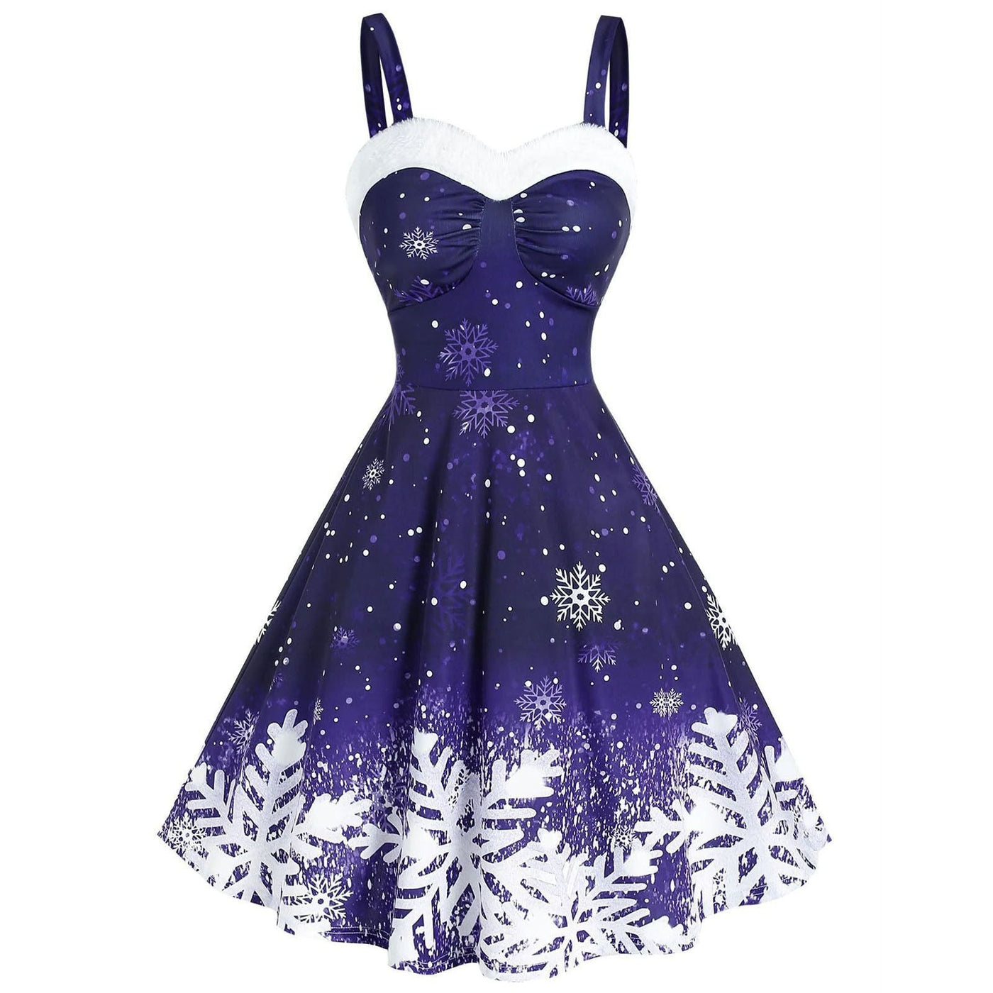 NTG Fad Dress Christmas strappy shoulder gradient snowflake print retro dress