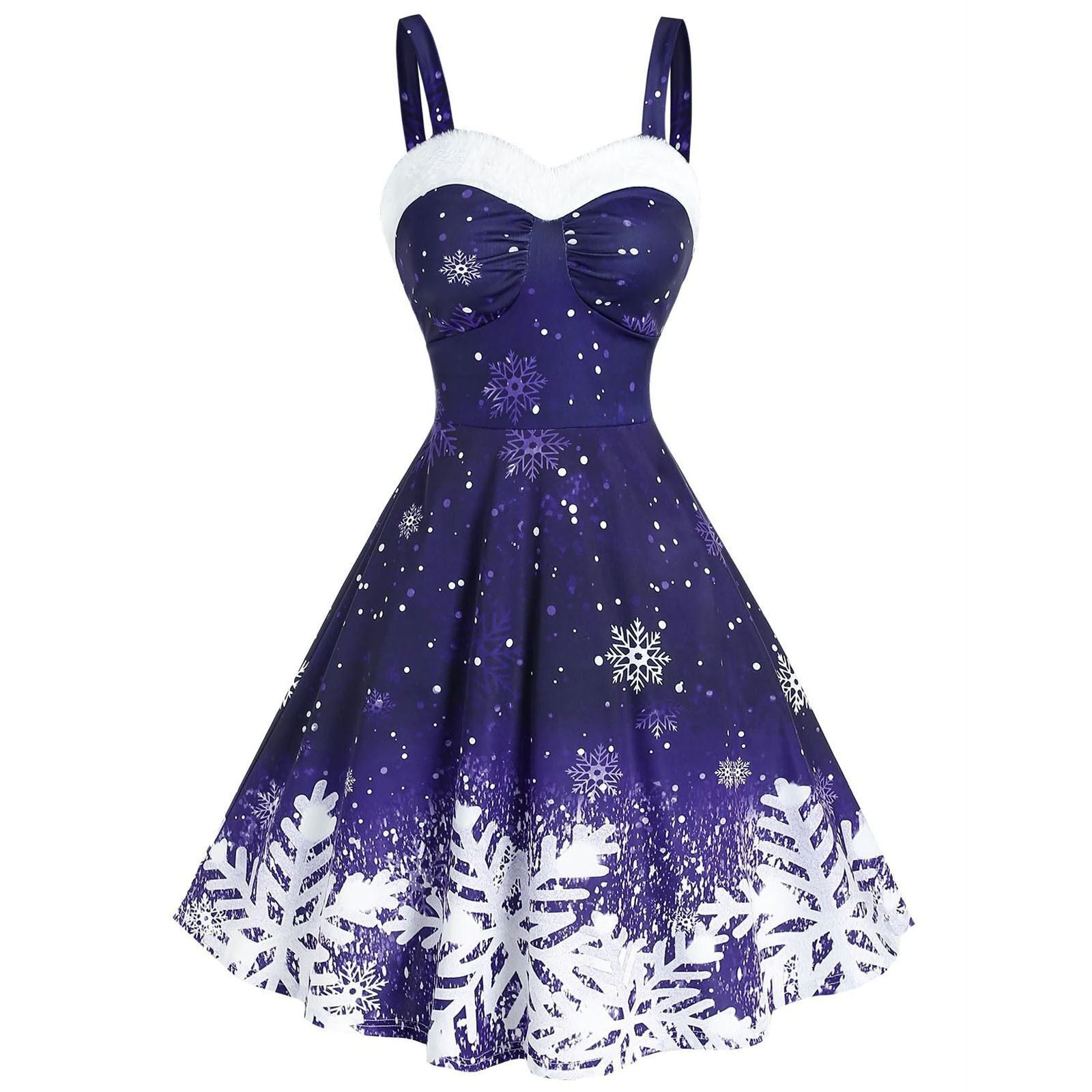 Christmas strappy shoulder gradient snowflake print retro dress – NTG Fad