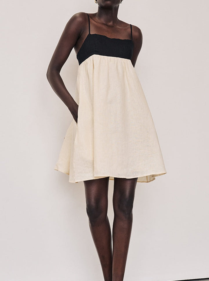 NTG Fad Dress Contrast color backless suspender skirt-（Hand Made）