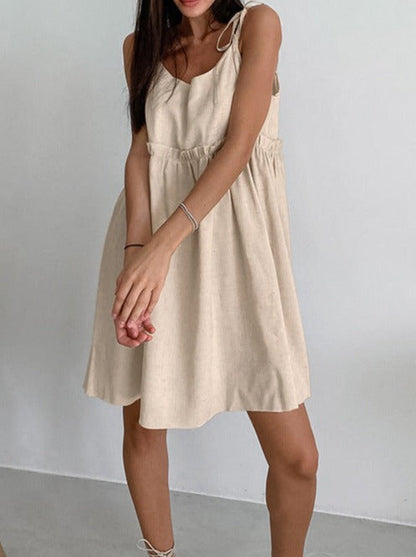 NTG Fad DRESS Cotton and linen pullover loose suspender A-line skirt