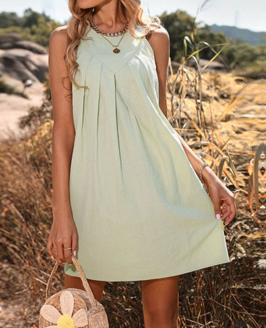 NTG Fad DRESS Cotton and linen strappy pleated dress