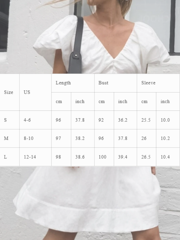 NTG Fad Dress Cotton and Linen V-neck Puff Sleeve Lace-up Dress