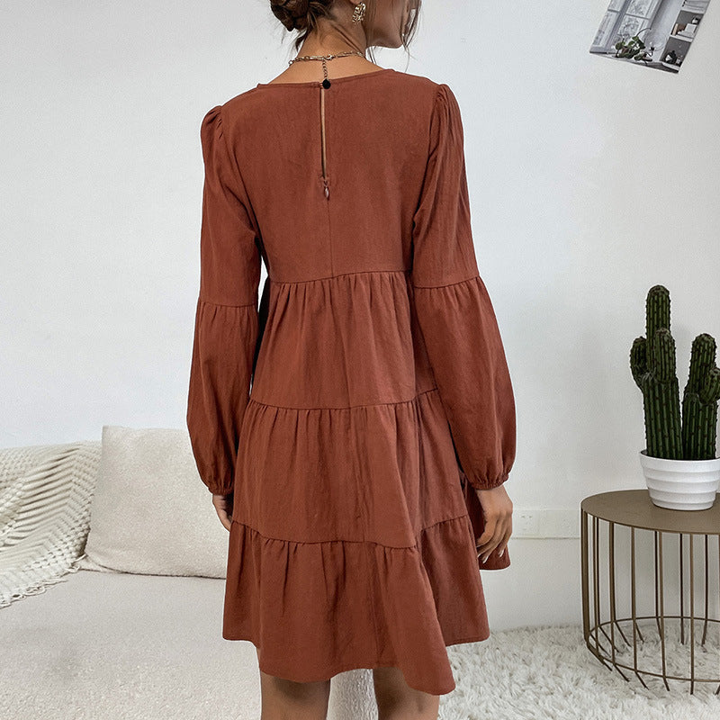 NTG Fad DRESS Cotton linen loose pleated skirt long sleeve dress