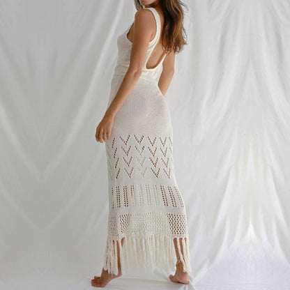 NTG Fad Dress Cutout lace-up fringed bikini cover-up beach maxi skirt