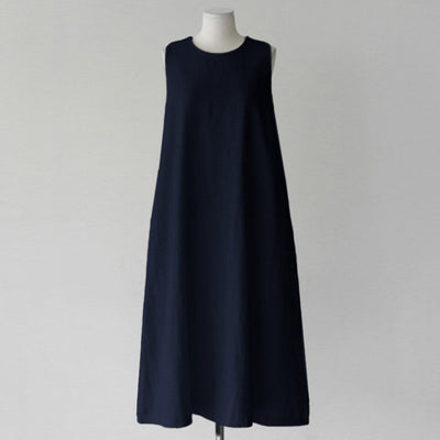 NTG Fad DRESS Dark Blue / S Cotton Linen Sleeveless Round Neck Loose Long Dress