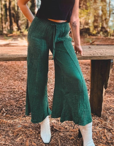 NTG Fad DRESS Dark Green / S Cotton linen drawstring elegant trousers
