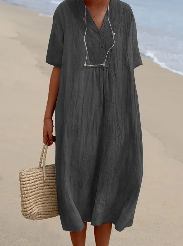 NTG Fad DRESS Dark Grey / S Women's solid color cotton linen dress