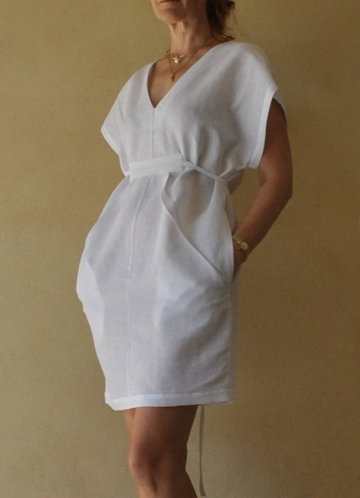 NTG Fad Dress Dropped sleeves V-neck tie loose dress-（Hand Made）