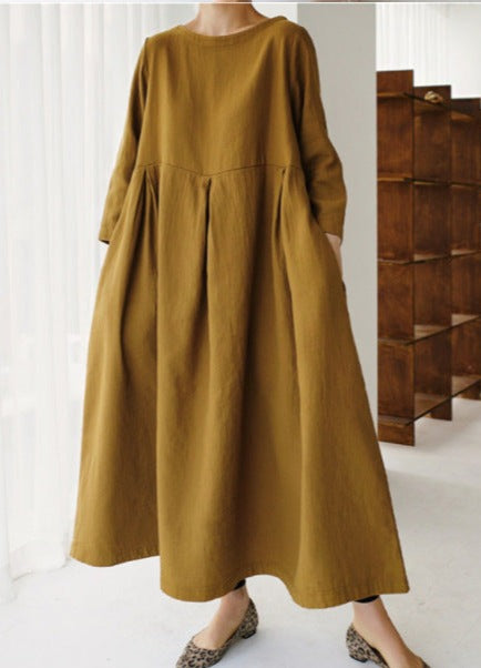 NTG Fad DRESS Ginger / S Casual artistic linen texture long-sleeved dress