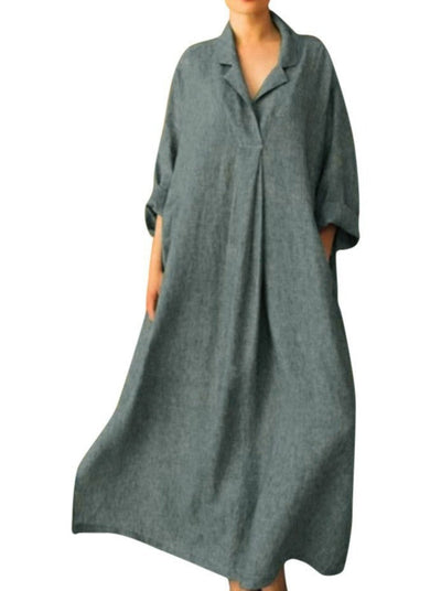 NTG Fad DRESS Gray / XL Long Sleeve Loose Shirt Bohemian Ankle Dress
