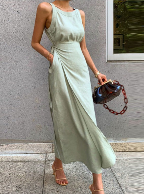 NTG Fad Dress green / one size One-piece Sleeveless Slit Slim Suspender Dress