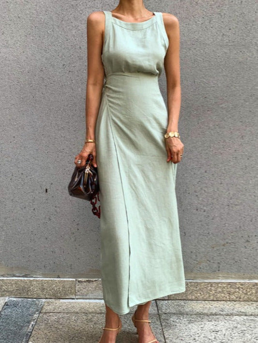 NTG Fad Dress green / one size One-piece Sleeveless Slit Slim Suspender Dress