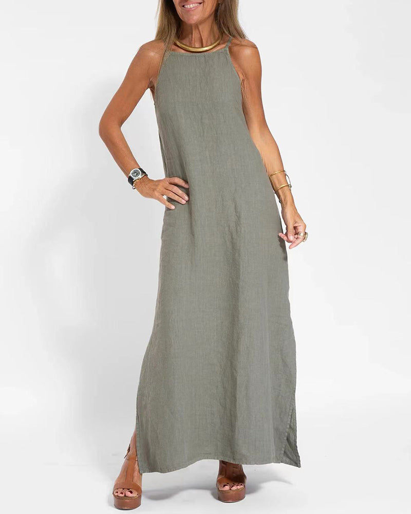 NTG Fad Dress Green / S Casual Loose Sleeveless Spaghetti Side Split Maxi Dress