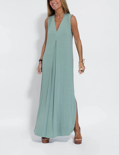NTG Fad Dress Green / S Elegant Solid Color Sleeveless Maxi Dress