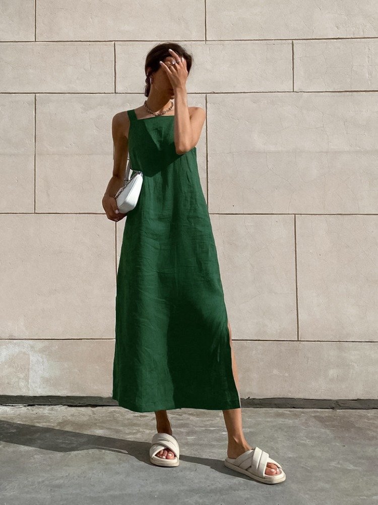 NTG Fad DRESS Green / S Sleeveless Cotton Slit Dress