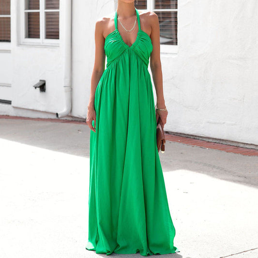 NTG Fad Dress green / S V Neck Halter Neck Sleeveless Long Dress