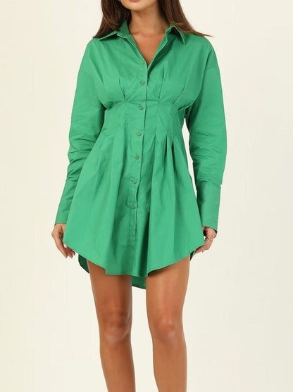 NTG Fad Dress green / XS Urban Casual Waist Shirt Long Sleeve Slim Dress