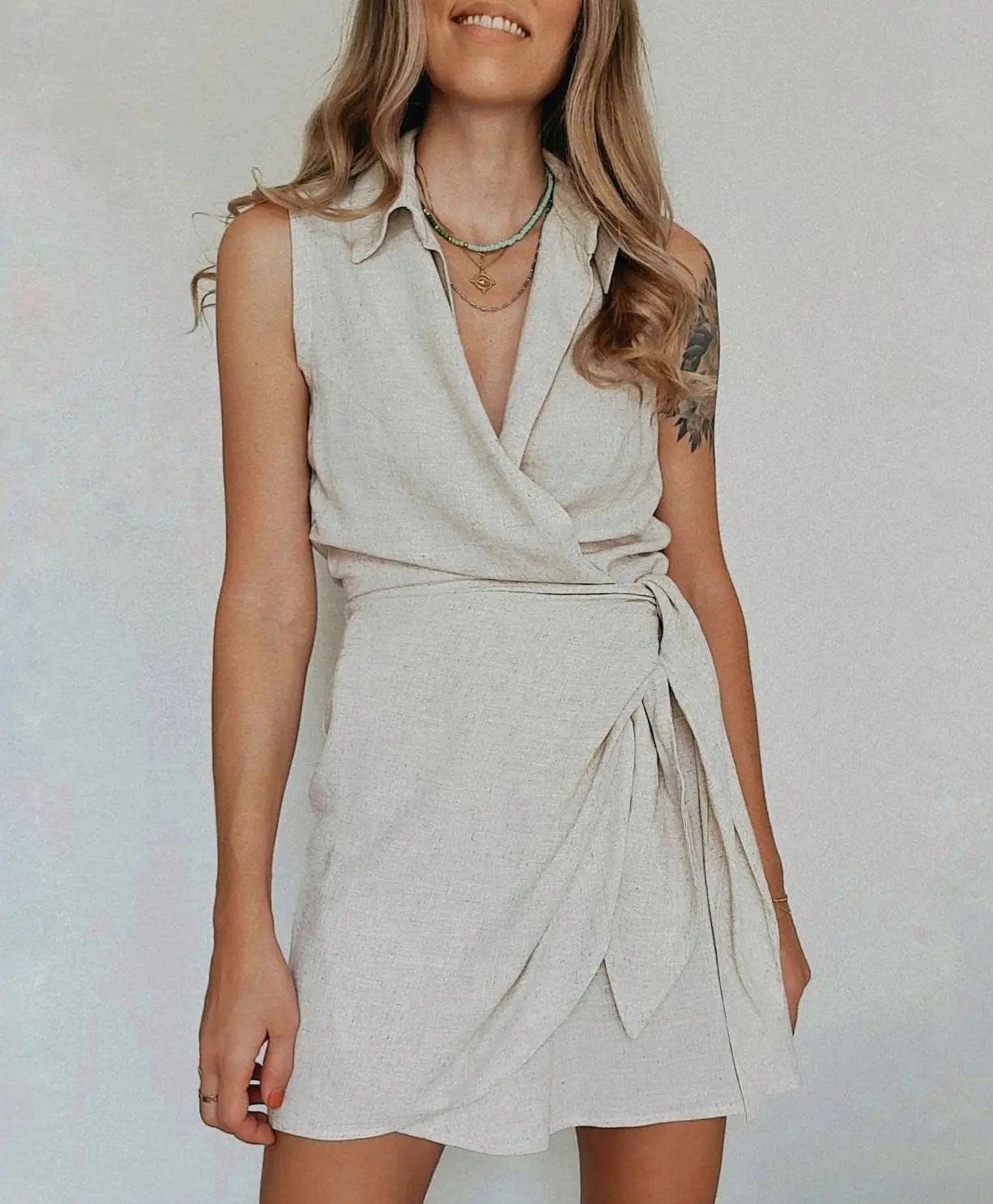 NTG Fad DRESS Irregular Tie Sleeveless Shirt Dress-(Hand Made)