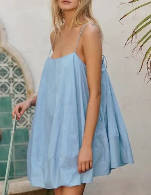 NTG Fad Dress Lake Blue / S Holiday Beach Tie Backless Pleated Dress