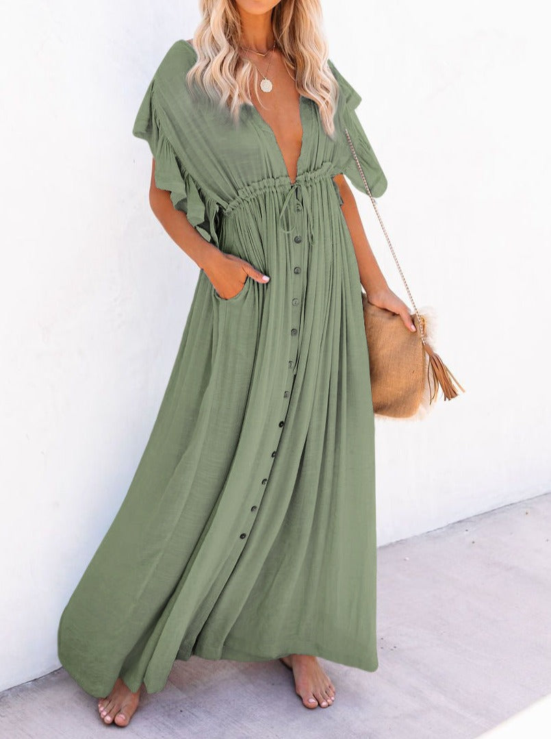 NTG Fad Dress light green / one size V Neck Seaside Resort Beach Dress