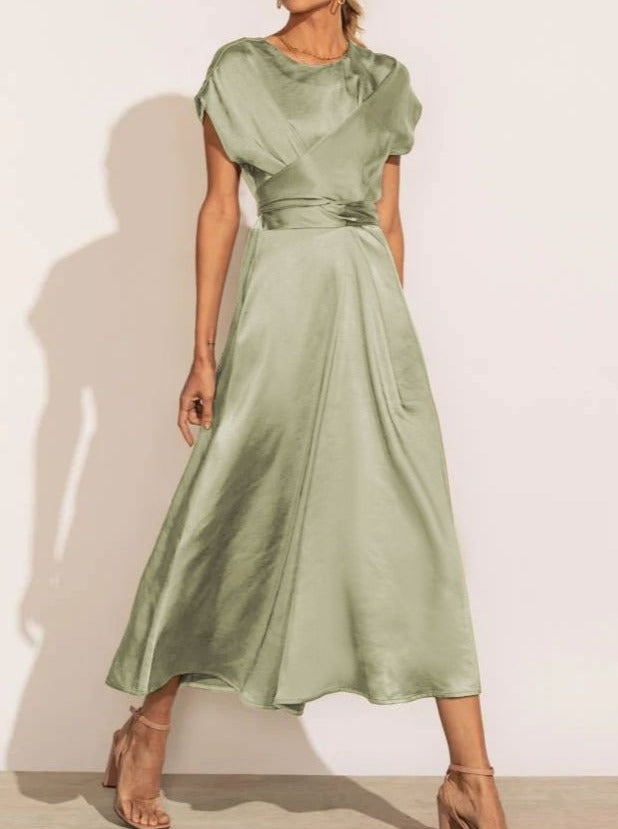 NTG Fad Dress Light Green / S Satin strap draped elegant light evening dress