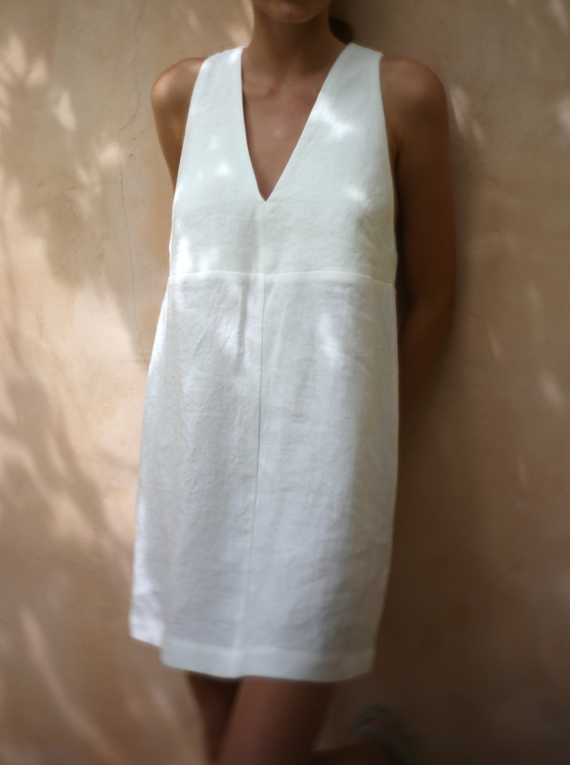 NTG Fad Dress Linen cotton V-neck patchwork A-line dress-（Hand Made）
