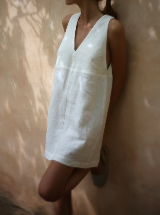 NTG Fad Dress Linen cotton V-neck patchwork A-line dress-（Hand Made）