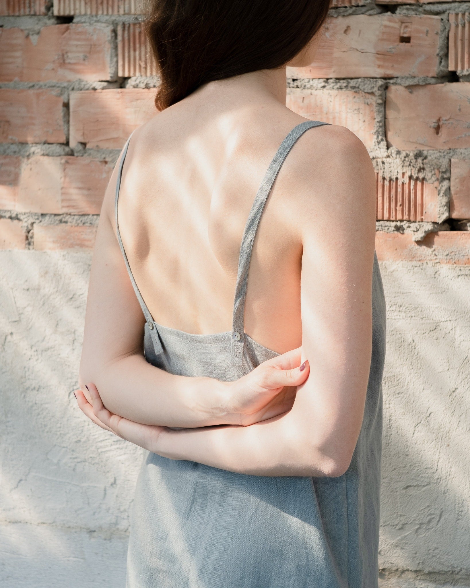 NTG Fad Dress Linen deep V-neck knee-length dress-（Hand Made）