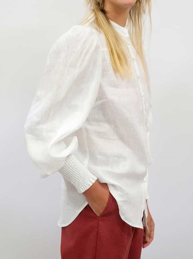 NTG Fad Dress Linen Elastic Cuff Shirt-(Hand Made）
