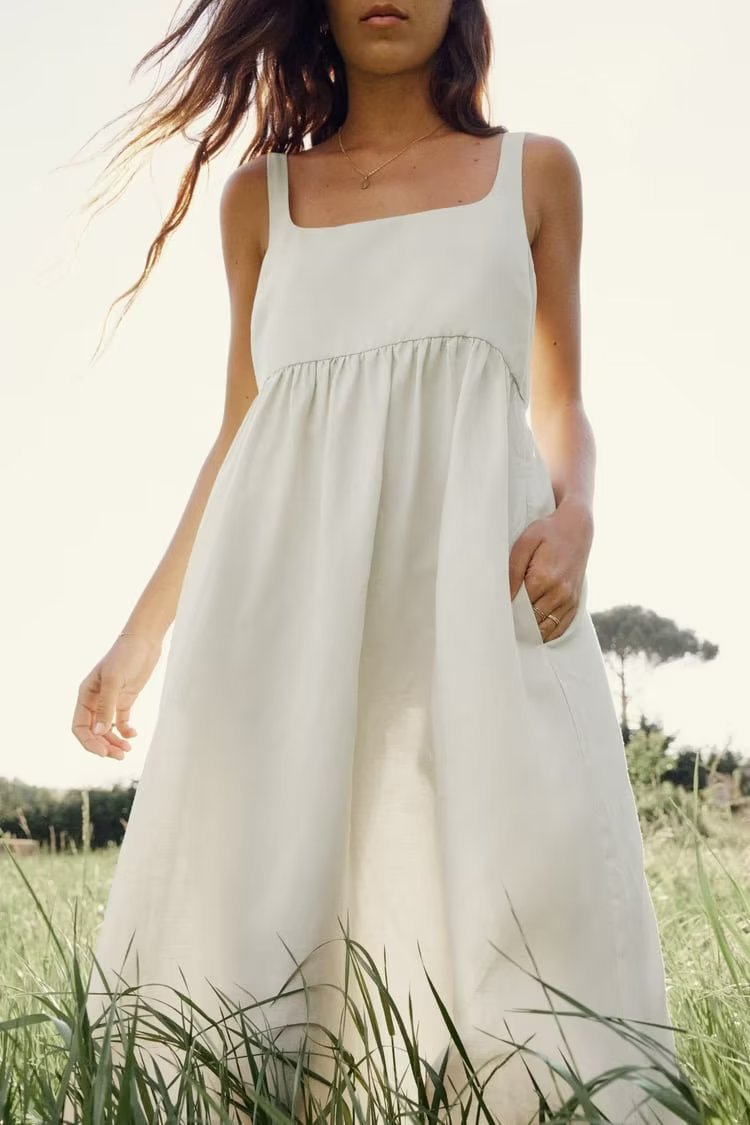 NTG Fad Dress Linen Midi Casual Strap Solid Color Dress