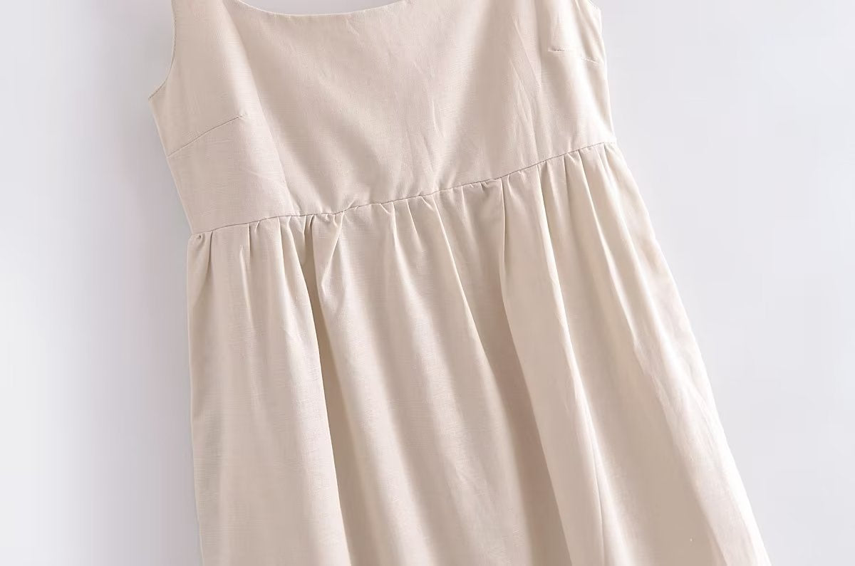 NTG Fad Dress Linen Midi Casual Strap Solid Color Dress