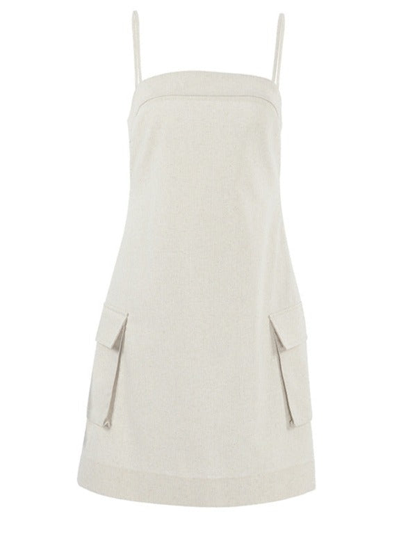 NTG Fad Dress Linen straight work suspender dress