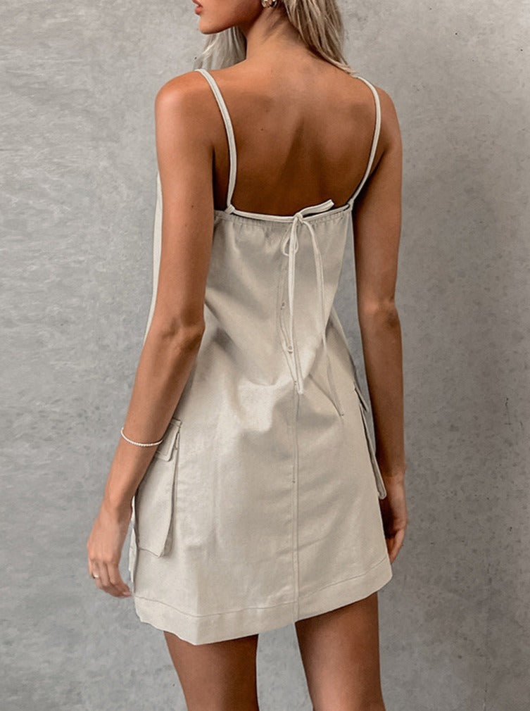 NTG Fad Dress Linen straight work suspender dress