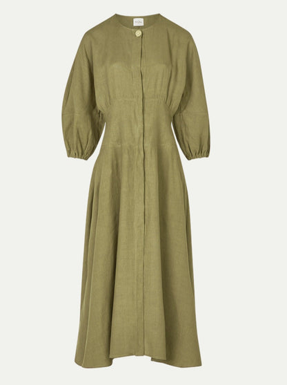 NTG Fad DRESS OLIVE / XS HELWAN linen dress-(Hand Made)