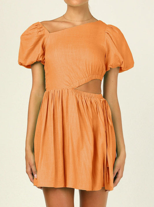 NTG Fad Dress orange / S Round neck short sleeves open waist simple dress