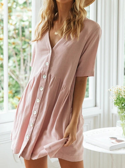 NTG Fad DRESS Pink / L V-neck button dress