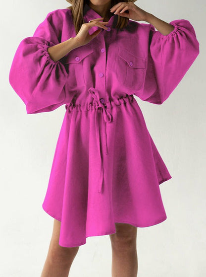 NTG Fad Dress pink / S Cotton and linen waist design shirt skirt