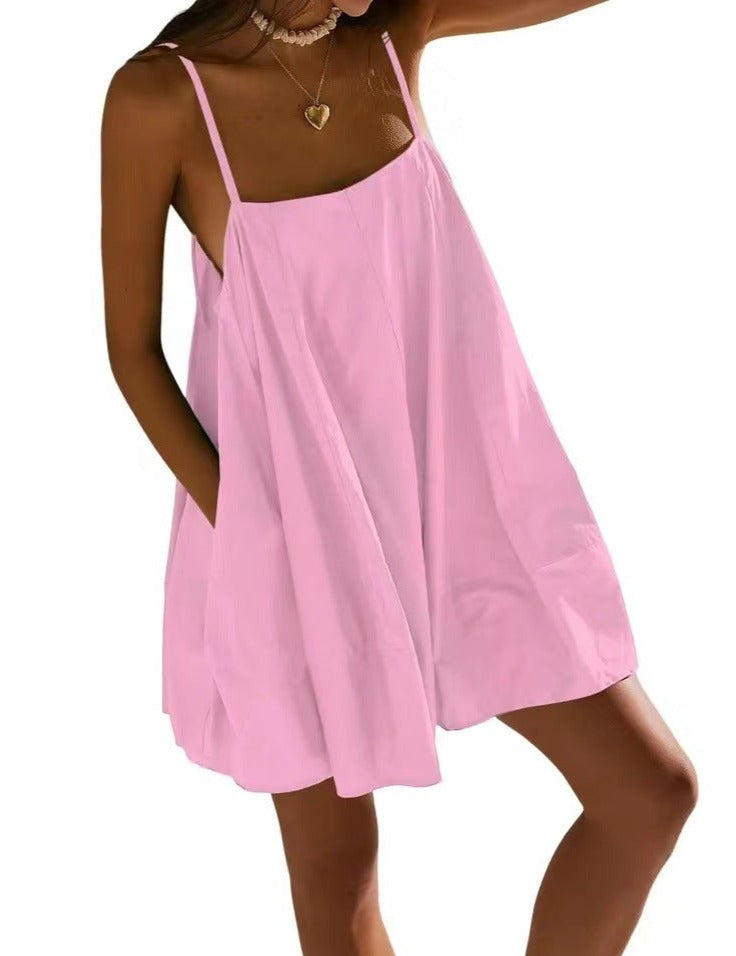 NTG Fad Dress Pink / S Holiday Beach Tie Backless Pleated Dress