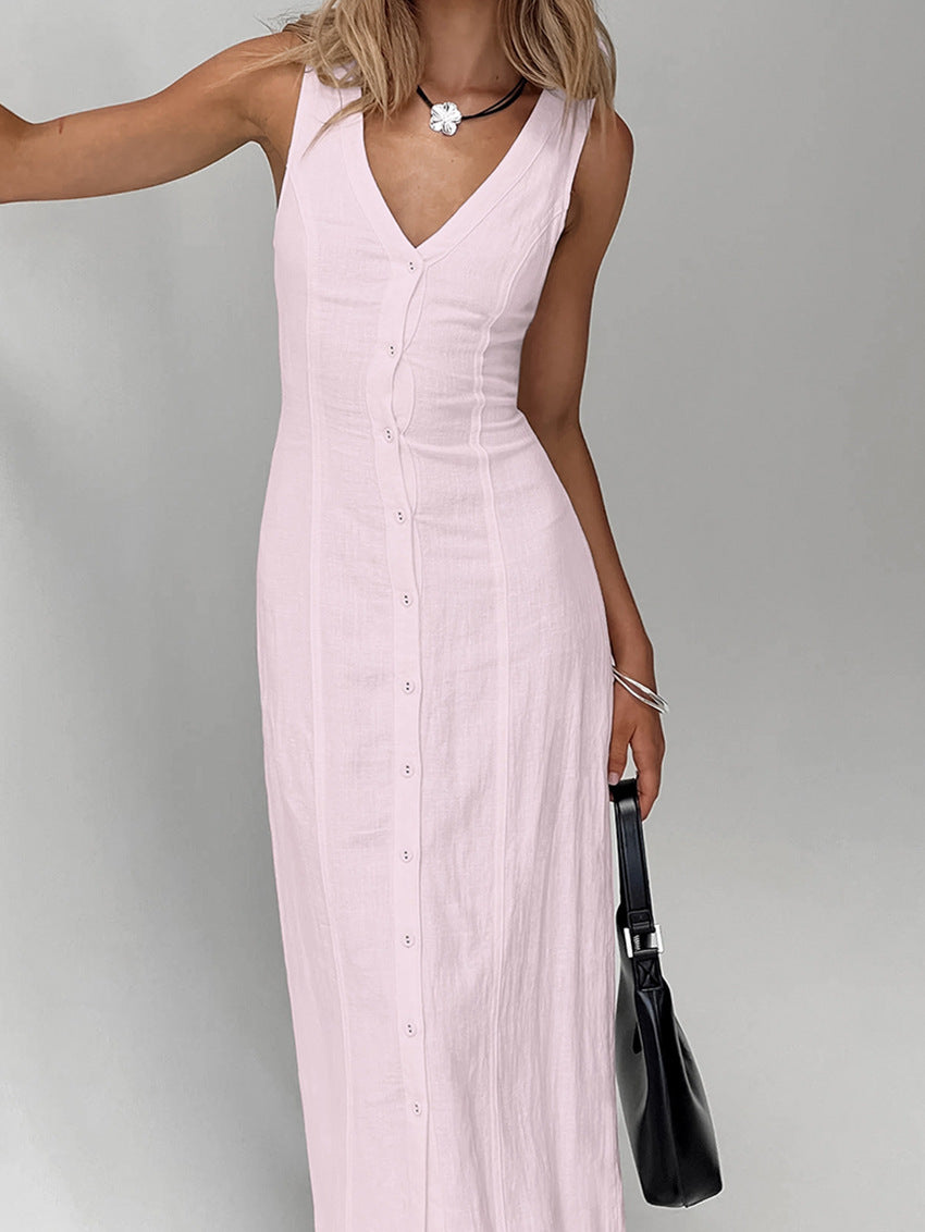 NTG Fad Dress Pink / S Pure cotton niche sleeveless long straight skirt