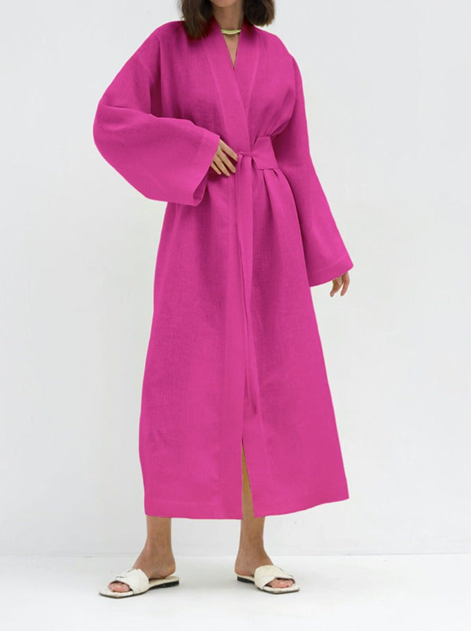 NTG Fad Dress Pink / S Vintage cotton and linen long-sleeved robe dress