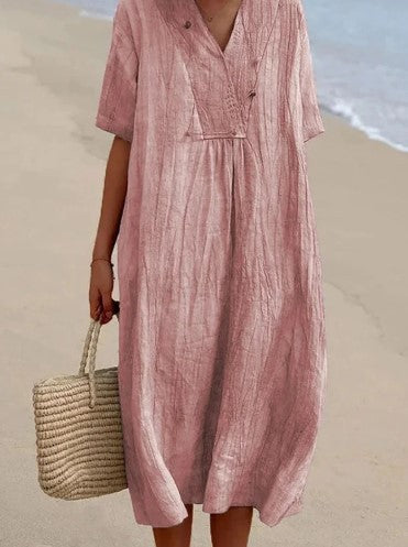NTG Fad DRESS Pink / S Women's solid color cotton linen dress