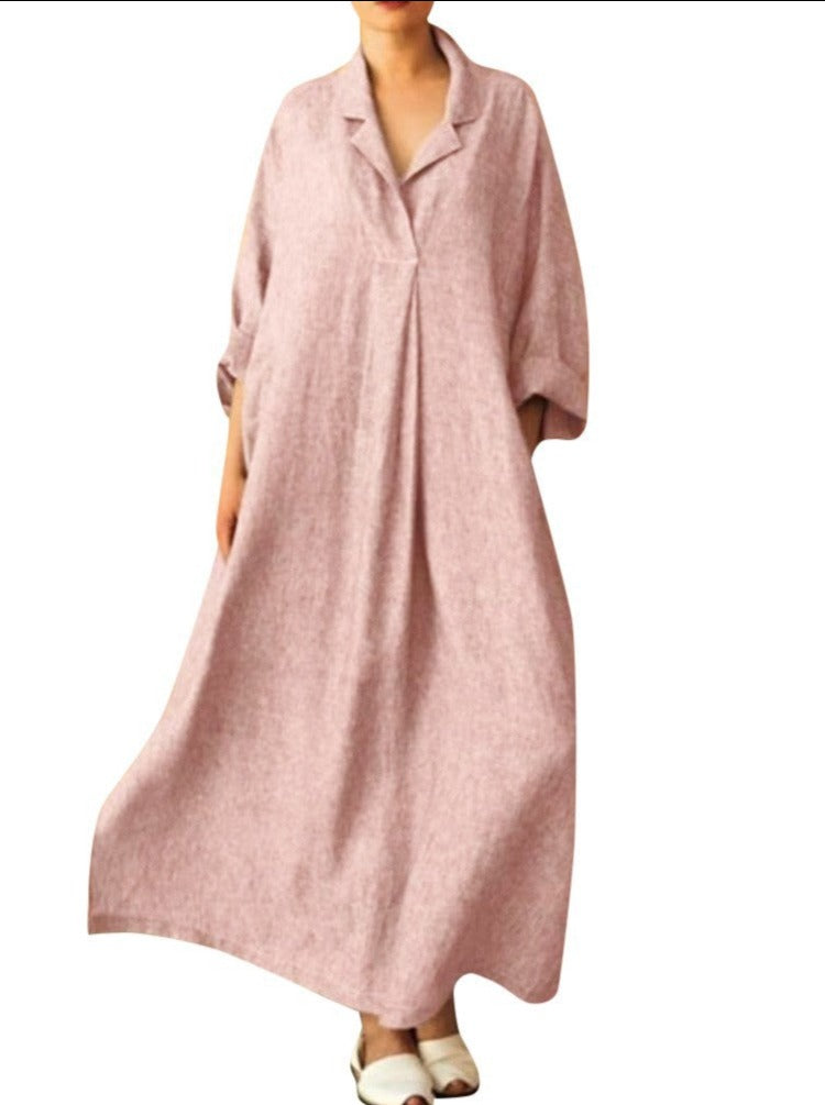 NTG Fad DRESS Pink / XL Long Sleeve Loose Shirt Bohemian Ankle Dress