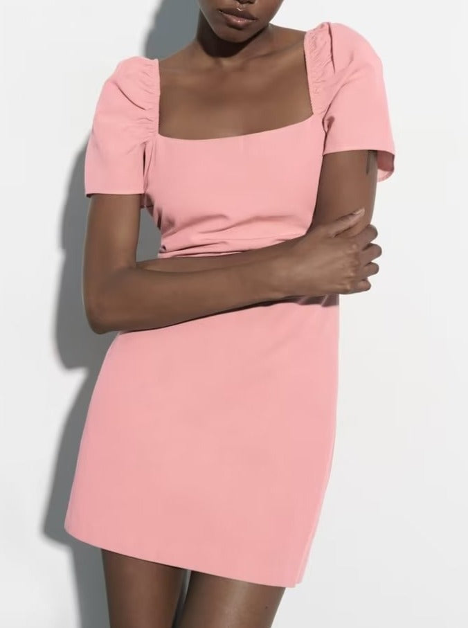 NTG Fad Dress pink / XS Sexy Square Neck Backless Linen Short Dress