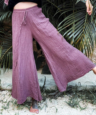 NTG Fad DRESS Purple / S Cotton linen drawstring elegant trousers