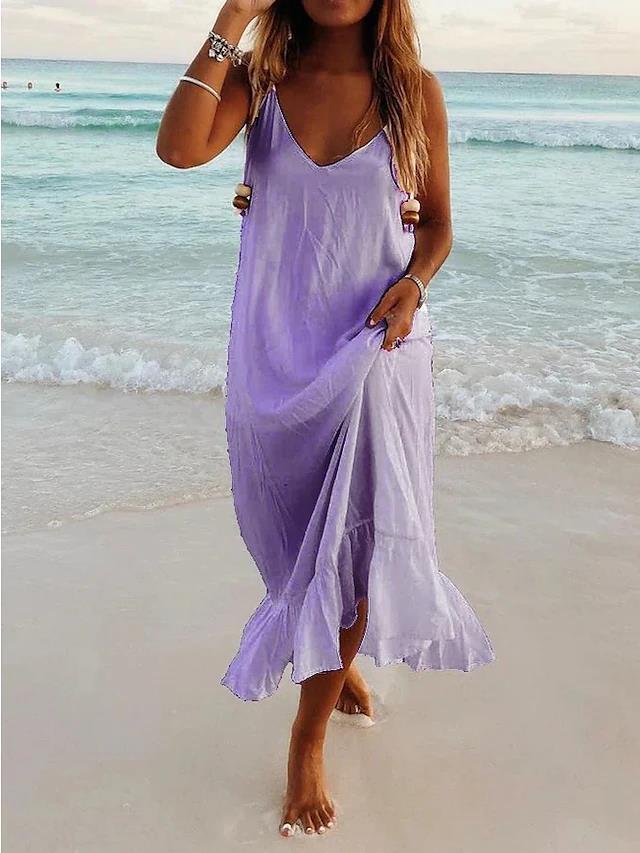 NTG Fad DRESS Purple / S V Neck Backless Strap Beach Vacation Boho Dress