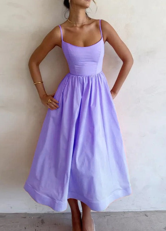 NTG Fad Dress purple / S V Neck Pleated Waist Swing Sling Dress