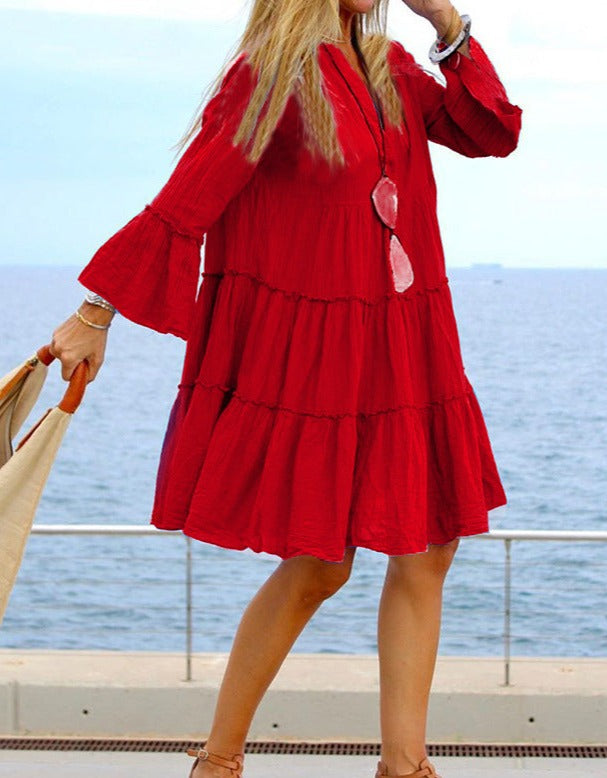 NTG Fad DRESS Red / S Loose cotton and linen panel dress
