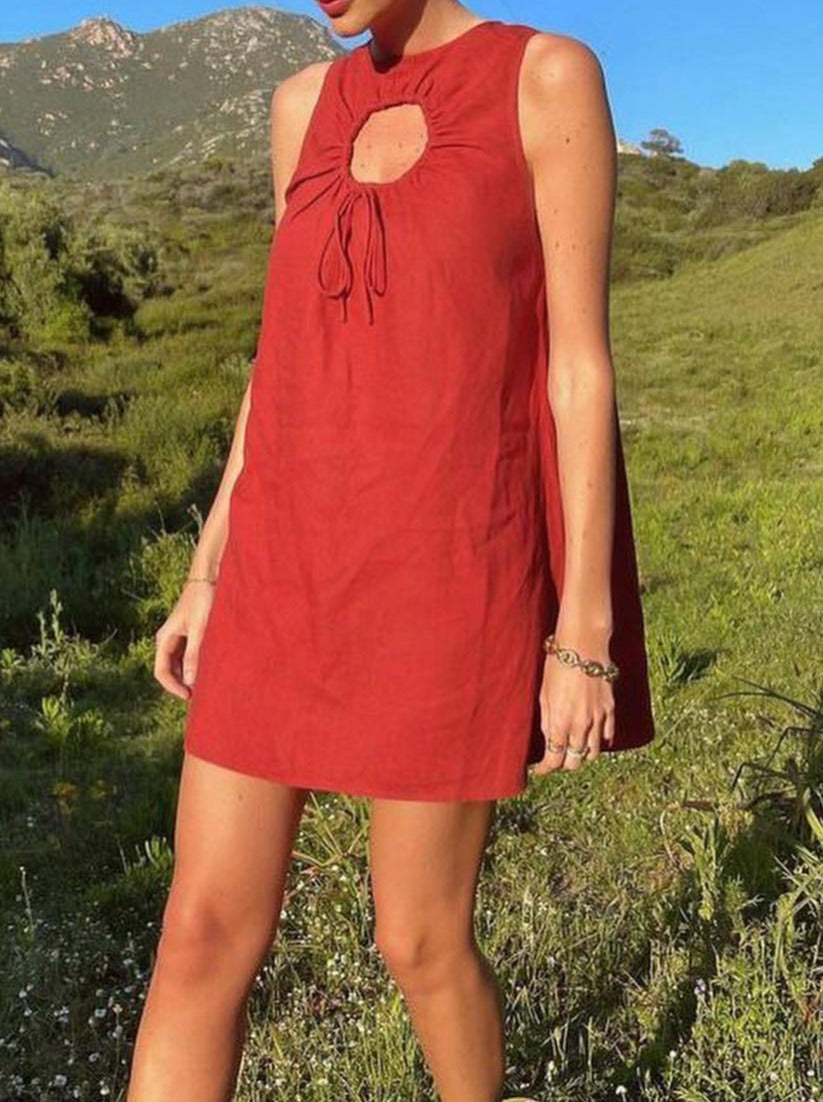 NTG Fad DRESS Red / S Minimalist Cutout Cotton Leprosy Dress