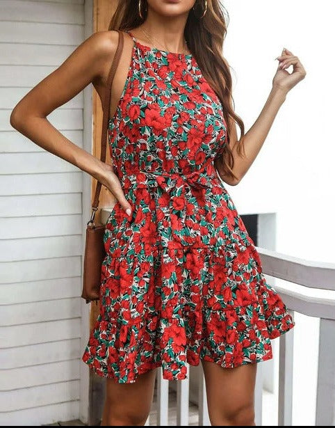 NTG Fad Dress red / S Ruffled Swing Floral Dress Holiday Dress